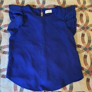 Blue Ruffled Blouse with Cap Sleeves